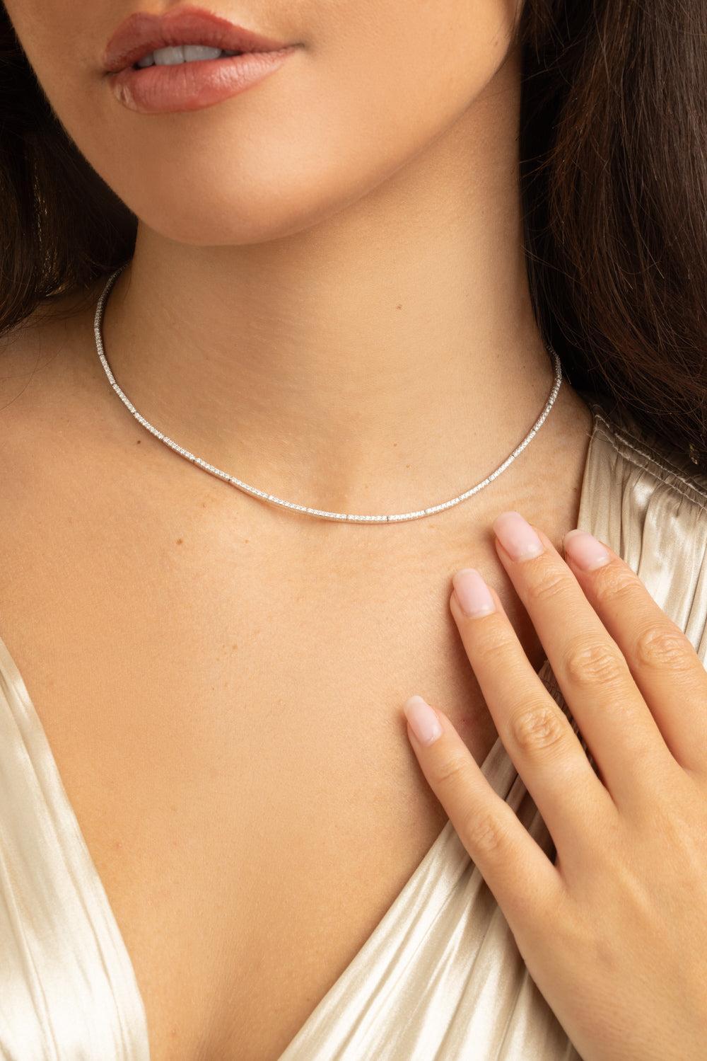 Full Diamond Necklace - 15in - White Gold-WHITE GOLD-JEWELRYFINE JEWELNECKLACE O-SIDNEY GARBER