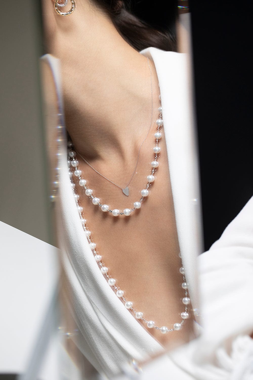 SIDNEY GARBER-Pearl and Diamond Triple Necklace-WHITE GOLD