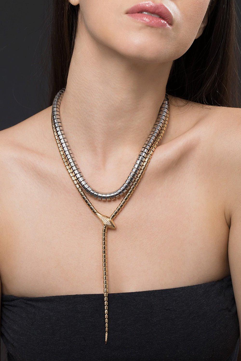 SIDNEY GARBER-Diamond Snake Lariat Wrap Necklace-YELLOW GOLD