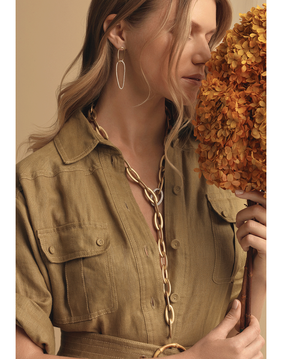 SIDNEY GARBER-Brown Diamond Oval Link Clasp-WHITE GOLD