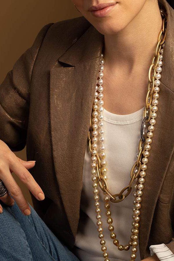 SIDNEY GARBER-Large Grey Diamond Oval Link Clasp-WHITE GOLD