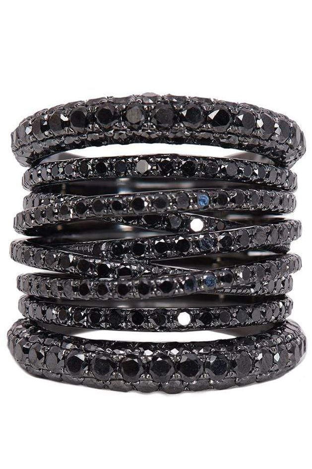 SIDNEY GARBER-Tall Black Diamond Scribble Ring-BLACK GOLD