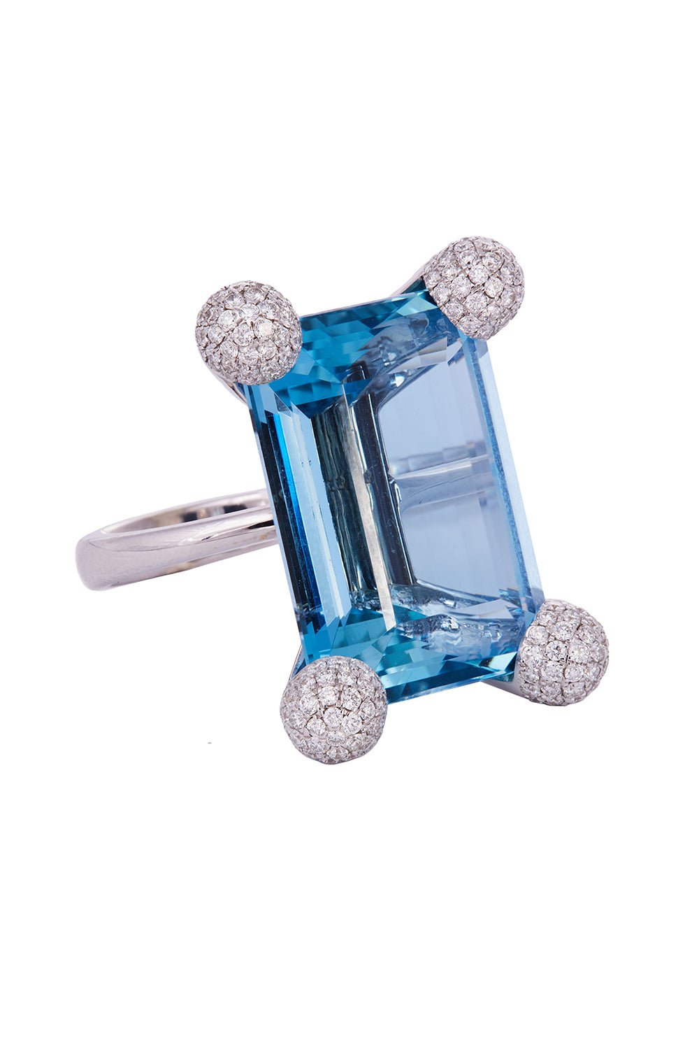 SIDNEY GARBER-Aqua Round Diamond Ring-WHITE GOLD