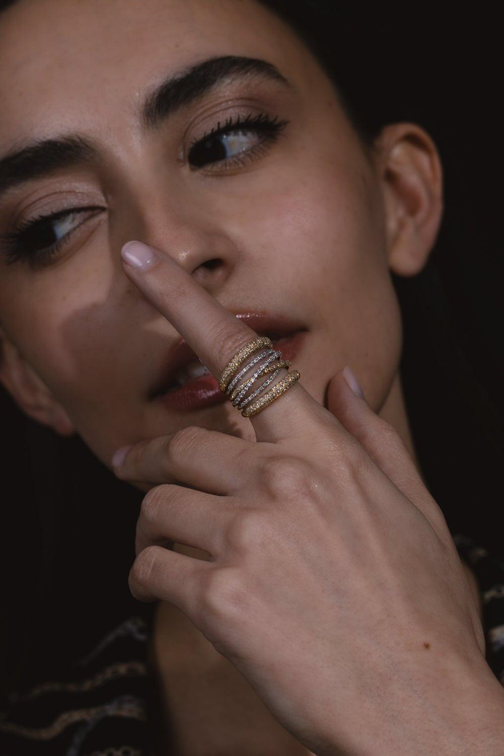 SIDNEY GARBER-Mixed Metal Diamond Scribble Ring-YELLOW GOLD