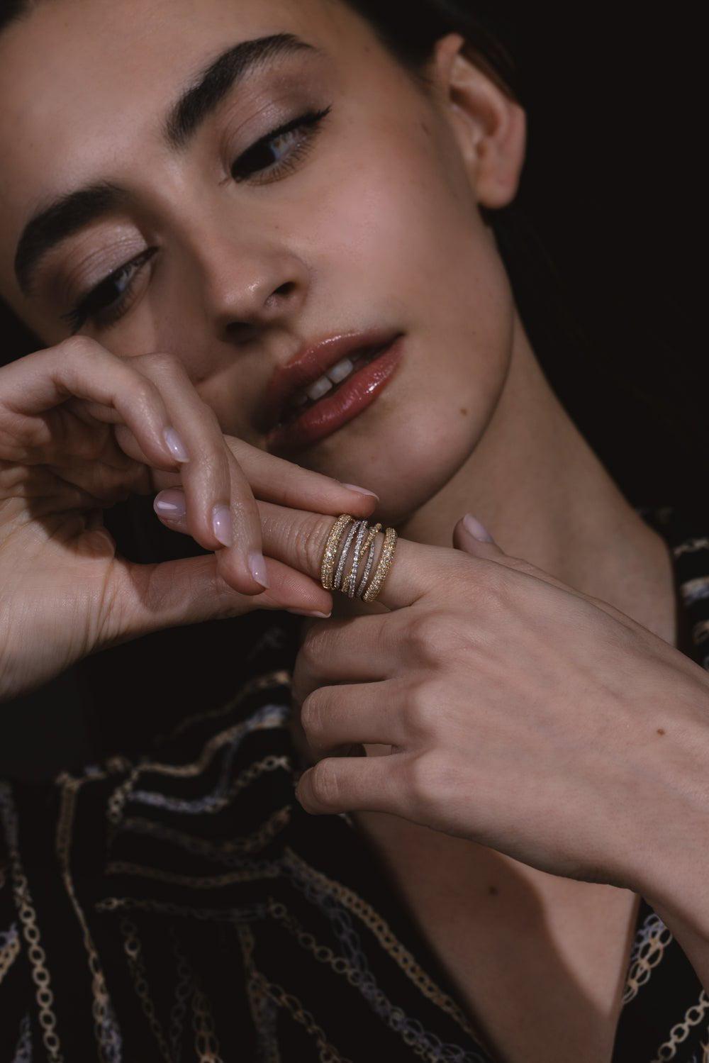 SIDNEY GARBER-Mixed Metal Diamond Scribble Ring-YELLOW GOLD