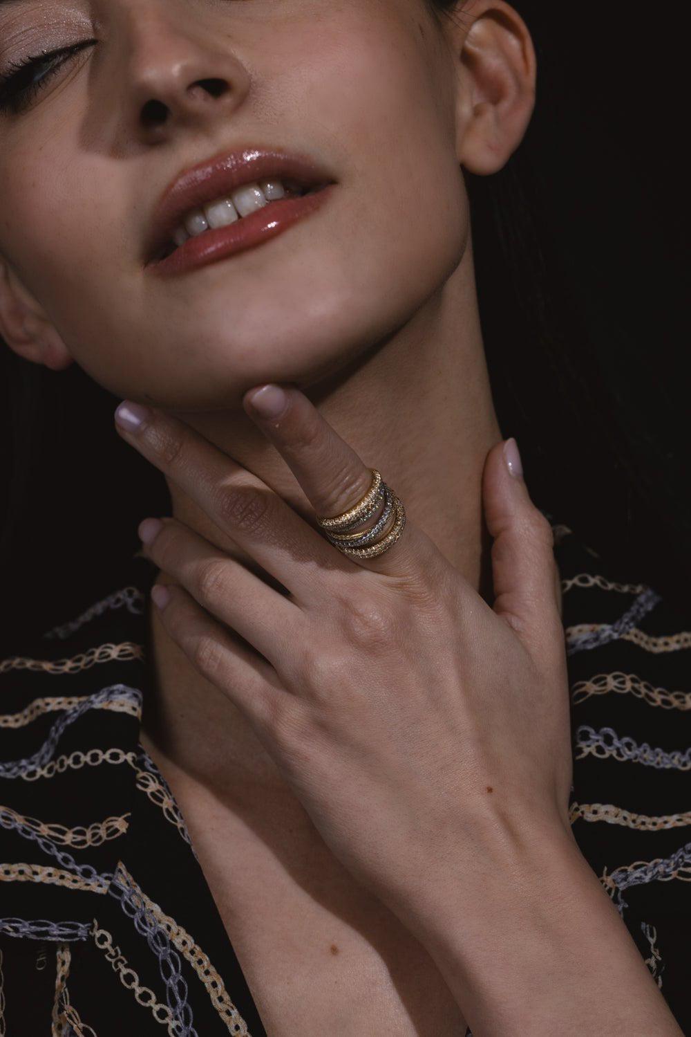 SIDNEY GARBER-Mixed Metal Diamond Scribble Ring-YELLOW GOLD