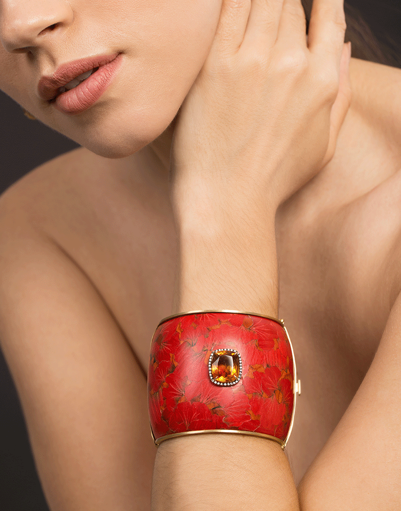 SILVIA FURMANOVICH-Marquetry Red Ginko Bracelet-YELLOW GOLD