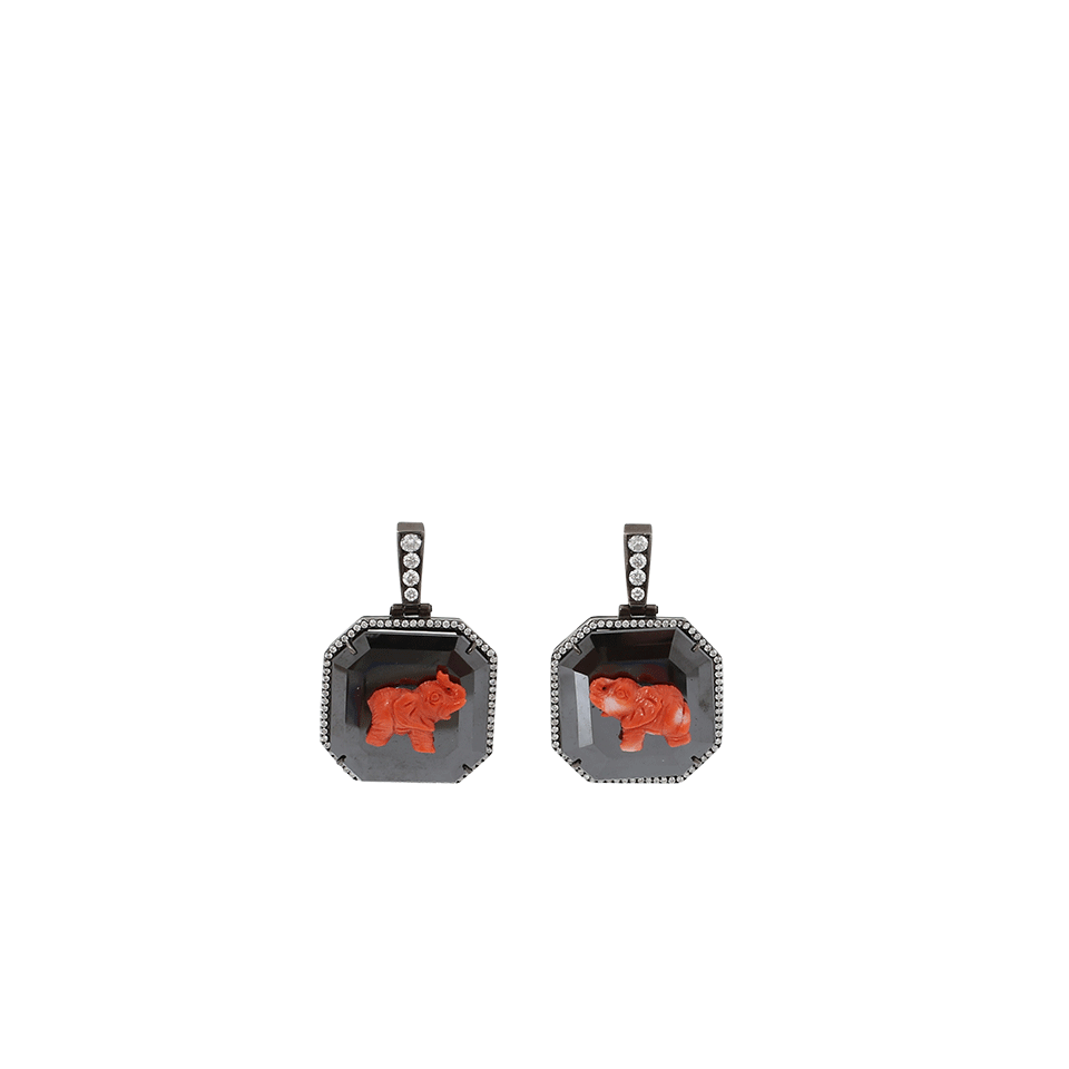 SILVIA FURMANOVICH-Coral Elephant And Moissanite Earrings-BLACK GOLD