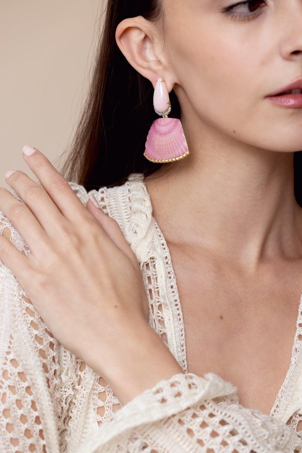 SILVIA FURMANOVICH-Pink Moonstone Purpurate Shell Earrings-ROSE GOLD