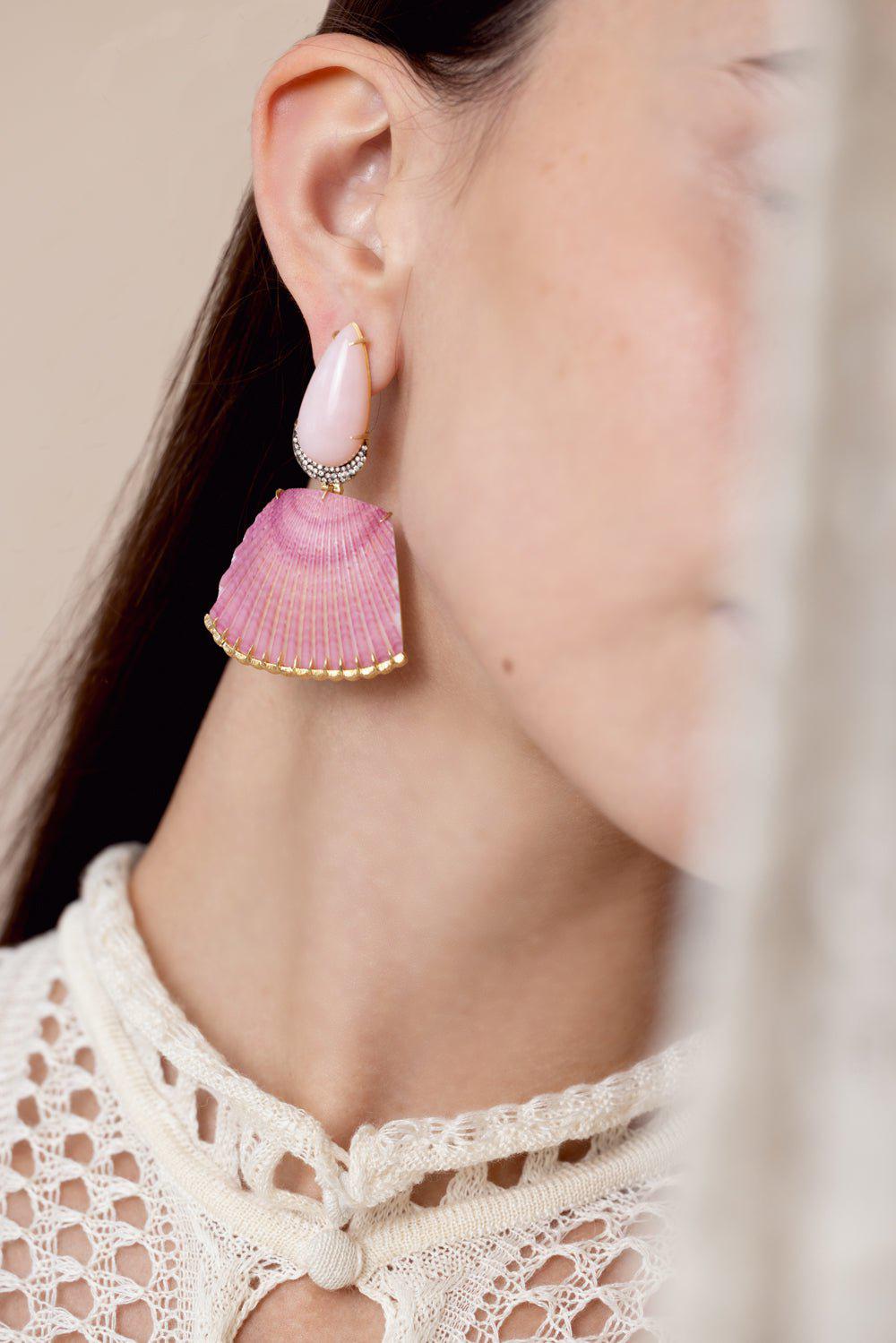 SILVIA FURMANOVICH-Pink Moonstone Purpurate Shell Earrings-ROSE GOLD
