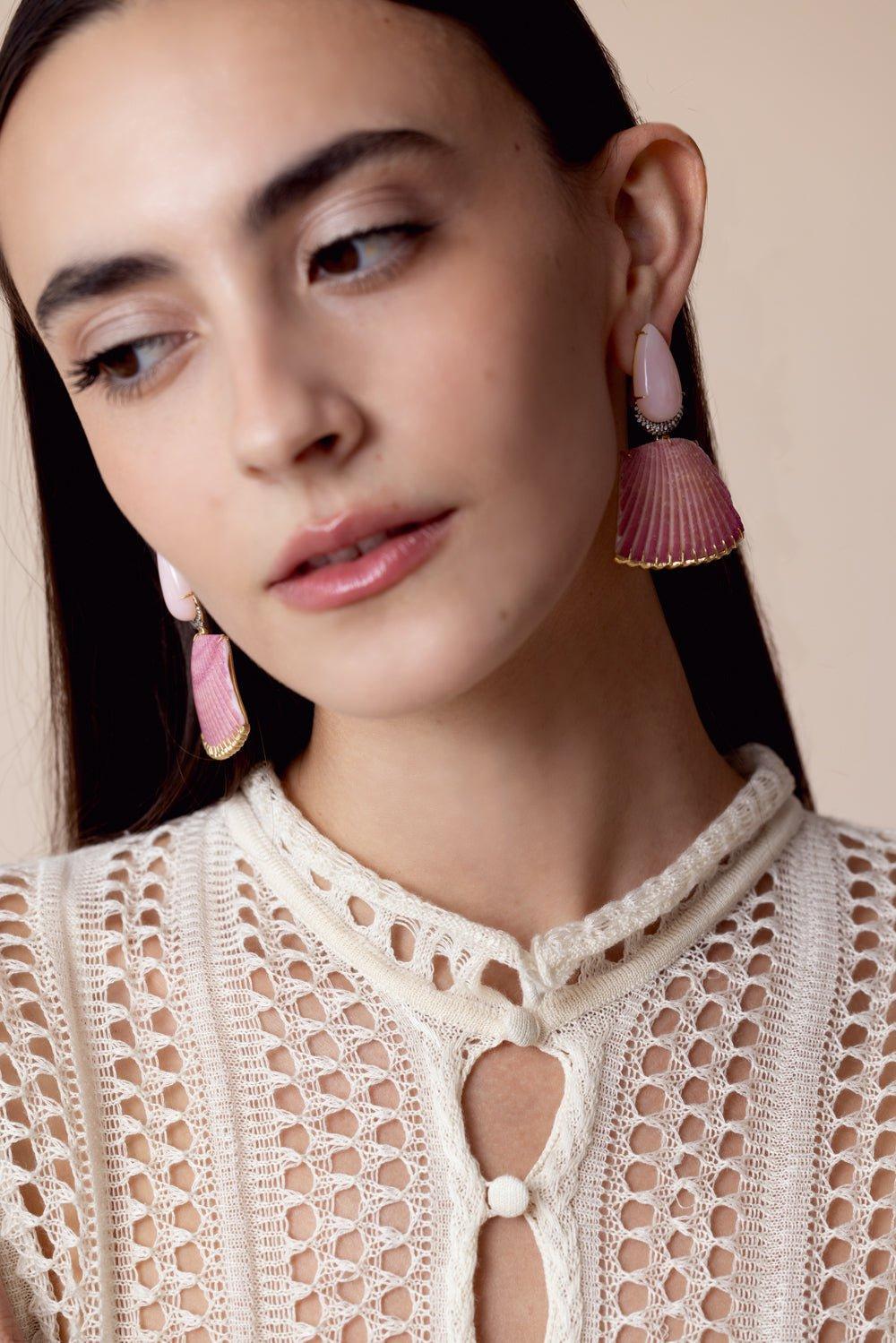 SILVIA FURMANOVICH-Pink Moonstone Purpurate Shell Earrings-ROSE GOLD