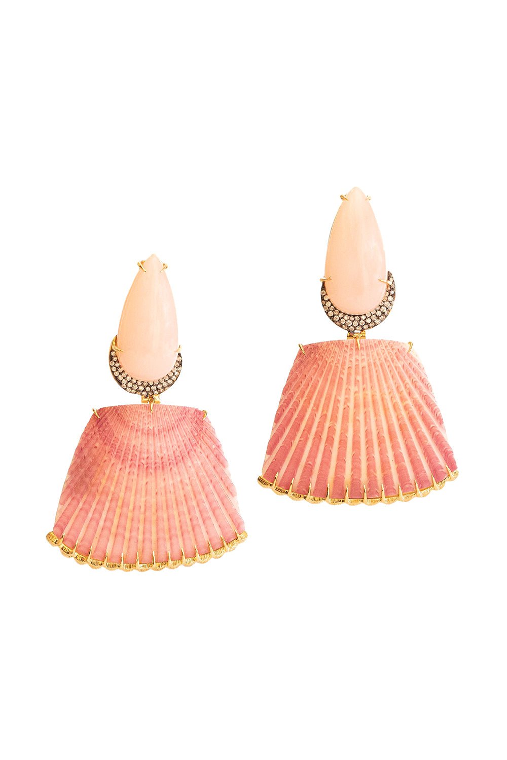 SILVIA FURMANOVICH-Pink Moonstone Purpurate Shell Earrings-ROSE GOLD
