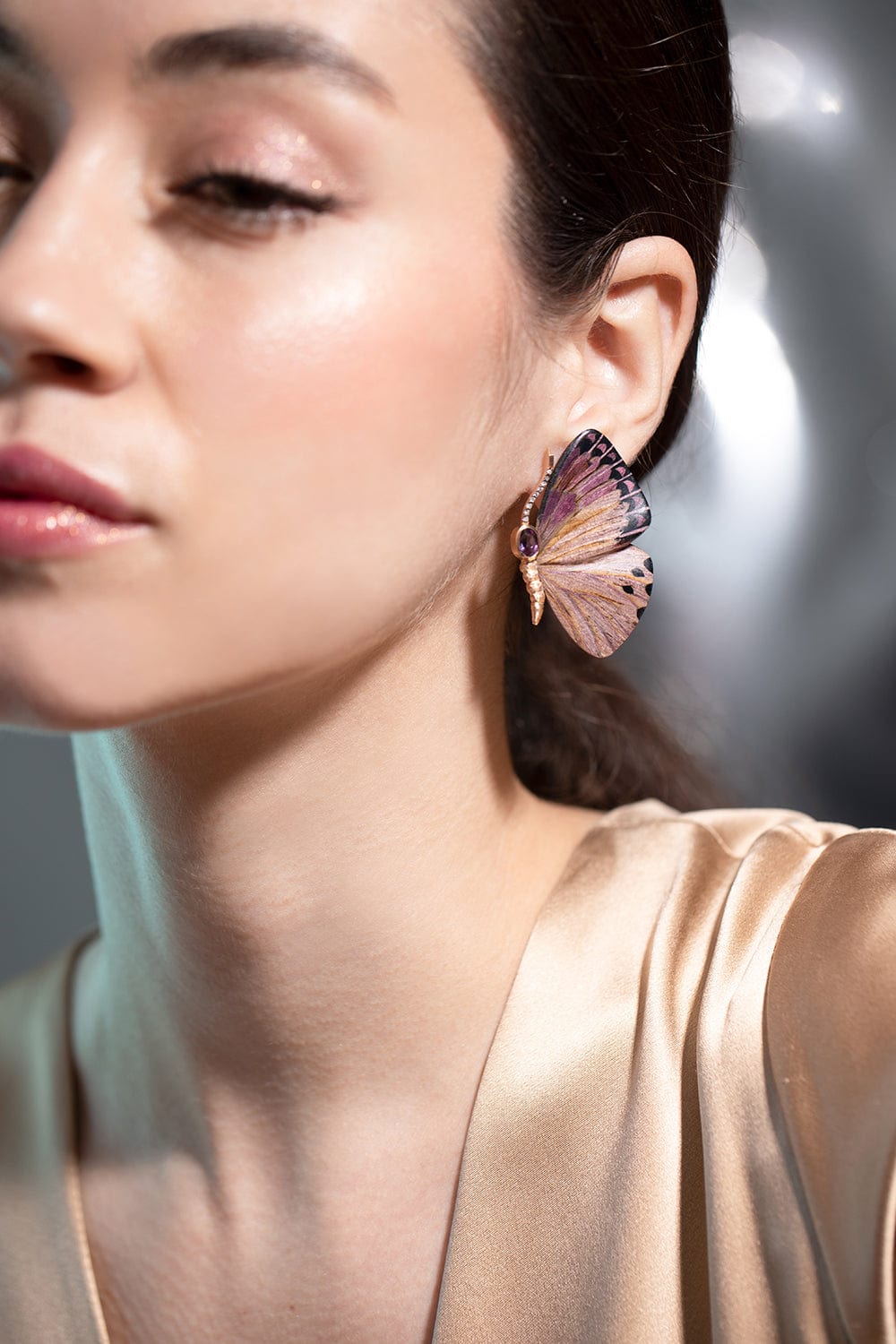 SILVIA FURMANOVICH-Purple Butterfly Earrings-ROSE GOLD