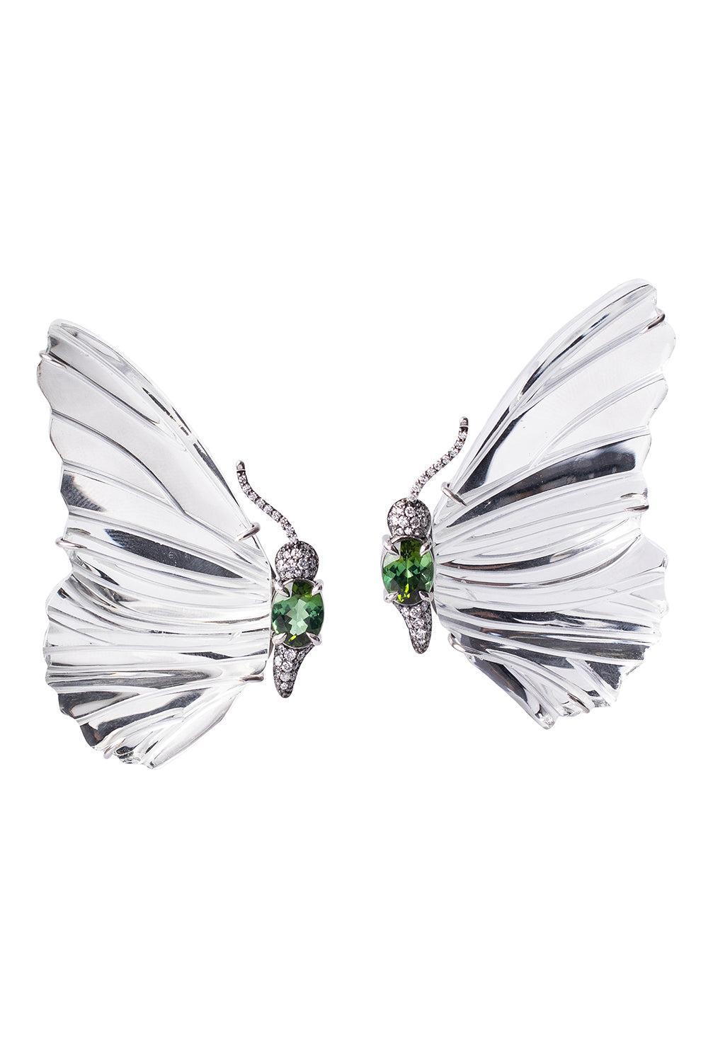  Green Tourmaline Diamond Mirror Butterfly Wing Earrings-WHITE GOLD-JEWELRYFINE JEWELEARRING-SILVIA FURMANOVICH 