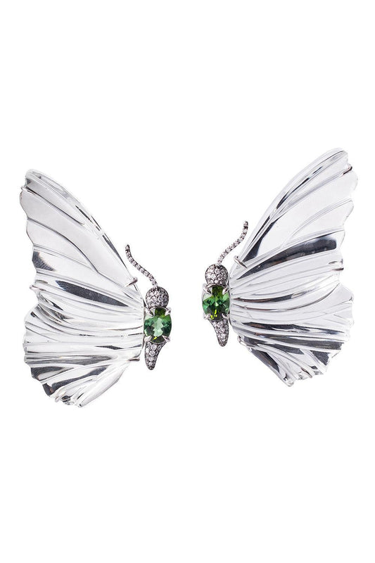 Green Tourmaline Diamond Mirror Butterfly Wing Earrings-WHITE GOLD-JEWELRYFINE JEWELEARRING-SILVIA FURMANOVICH