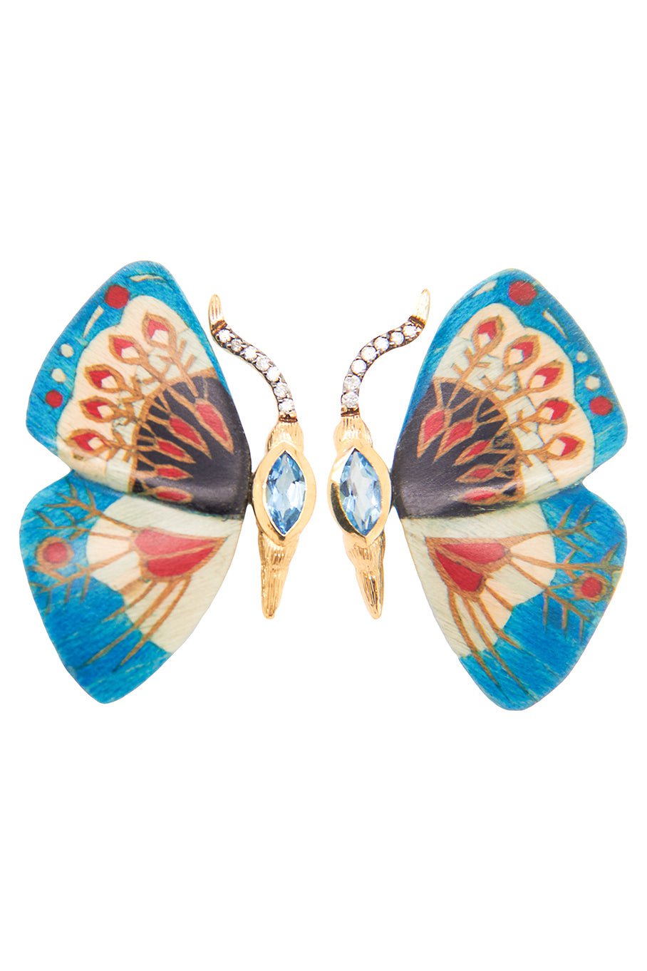SILVIA FURMANOVICH-Blue Topaz Butterfly Marquetry Earrings-YELLOW GOLD