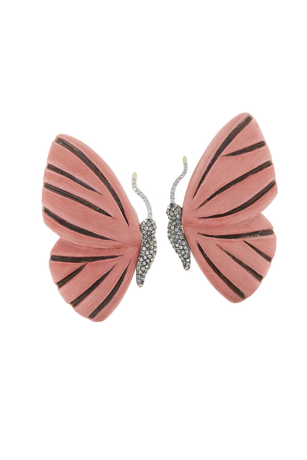SILVIA FURMANOVICH-Botanical Marquetry Pink Butterfly Earrings-YELLOW GOLD