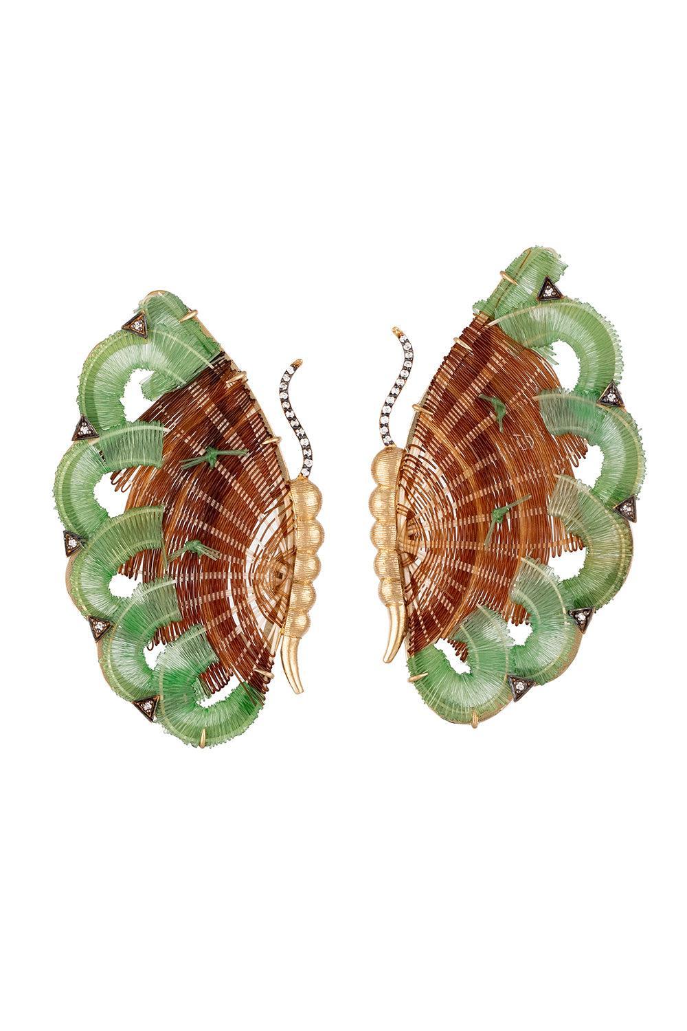 Butterfly Brown Green Horsehair Earrings-YELLOW GOLD-JEWELRYFINE JEWELEARRING-SILVIA FURMANOVICH