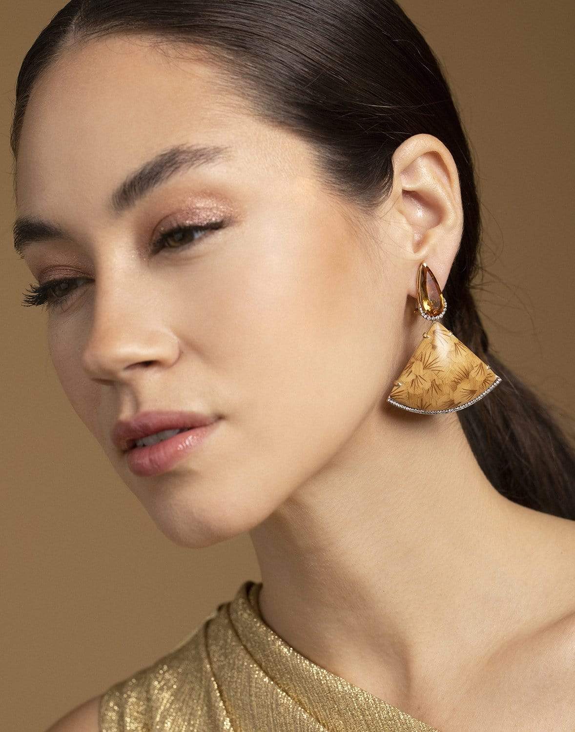 SILVIA FURMANOVICH-Citrine Ginkgo Fan Earrings-YELLOW GOLD