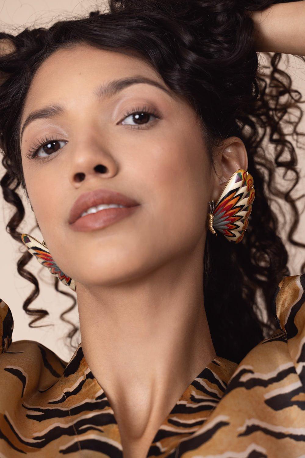 SILVIA FURMANOVICH-Colorful Marquetry Butterfly Earrings-YELLOW GOLD