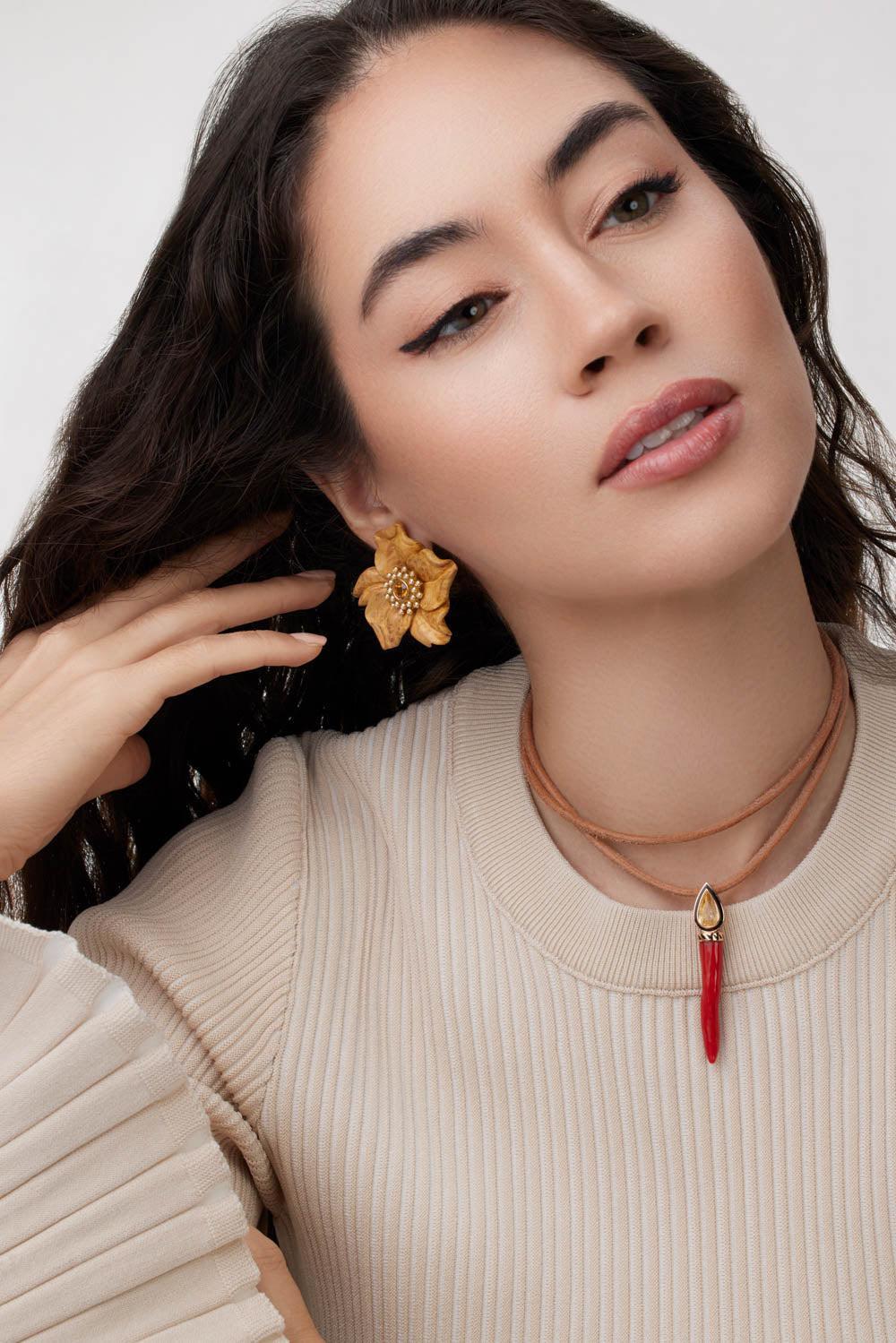 Diamond Citrine Carved Flower Earrings-YELLOW GOLD-JEWELRYFINE JEWELEARRING-SILVIA FURMANOVICH