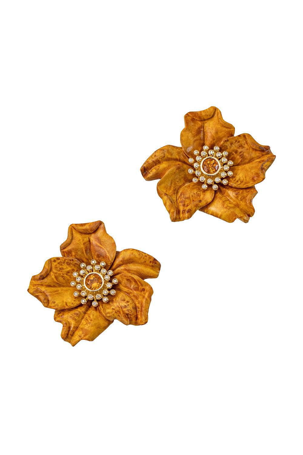 Diamond Citrine Carved Flower Earrings-YELLOW GOLD-JEWELRYFINE JEWELEARRING-SILVIA FURMANOVICH