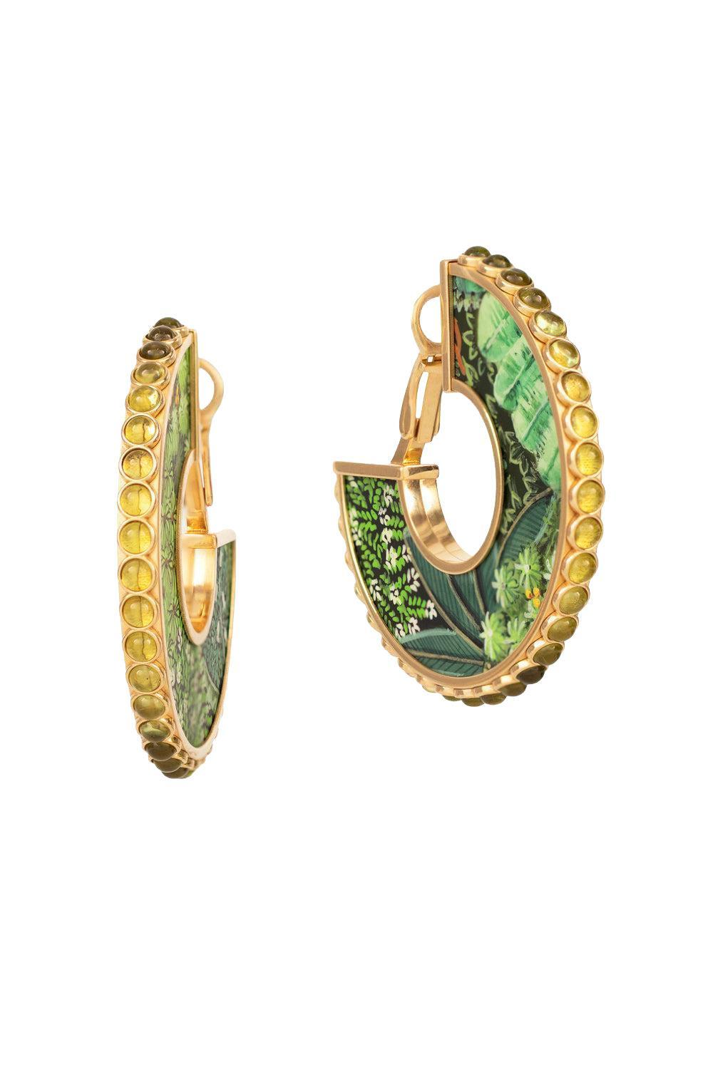 Diamond Double Miniature Painting Hoop Earrings-YELLOW GOLD-JEWELRYFINE JEWELEARRING-SILVIA FURMANOVICH