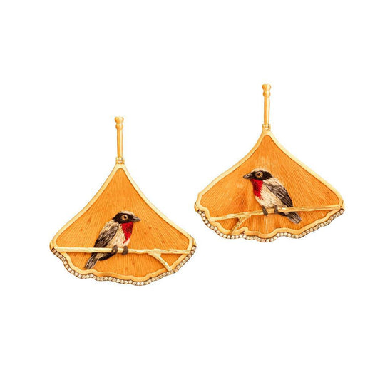 Diamond Embroidered Natural Ginkgo Leaf Earrings-YELLOW GOLD-JEWELRYFINE JEWELEARRING-SILVIA FURMANOVICH