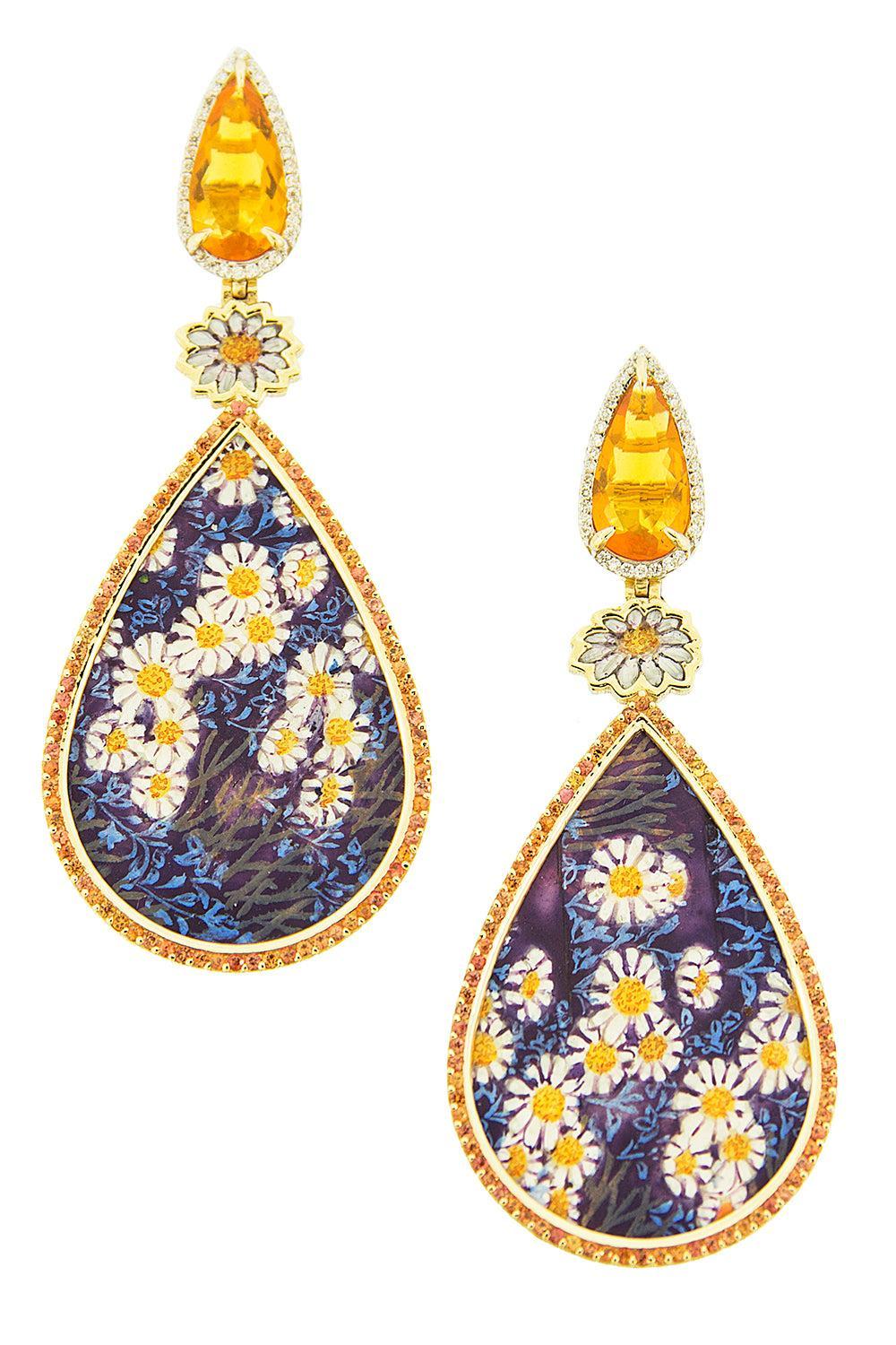 Diamond Fire Opal Handpainted Earrings-YELLOW GOLD-JEWELRYFINE JEWELEARRING-SILVIA FURMANOVICH