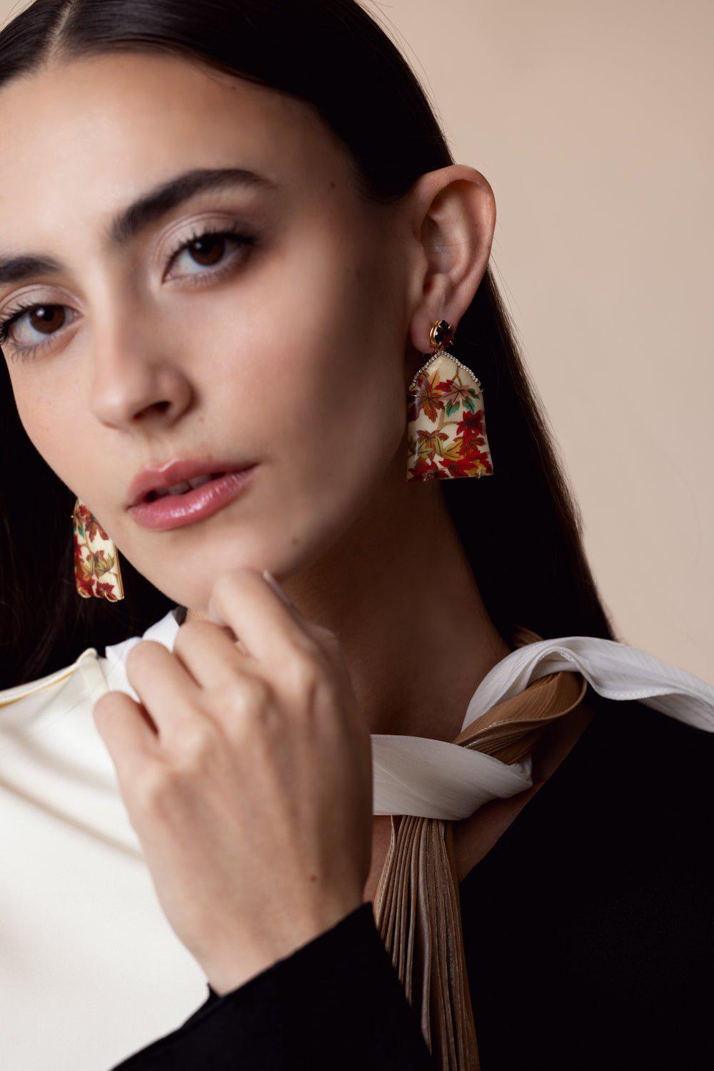 SILVIA FURMANOVICH-Diamond Garnet Marquetry Earrings-YELLOW GOLD