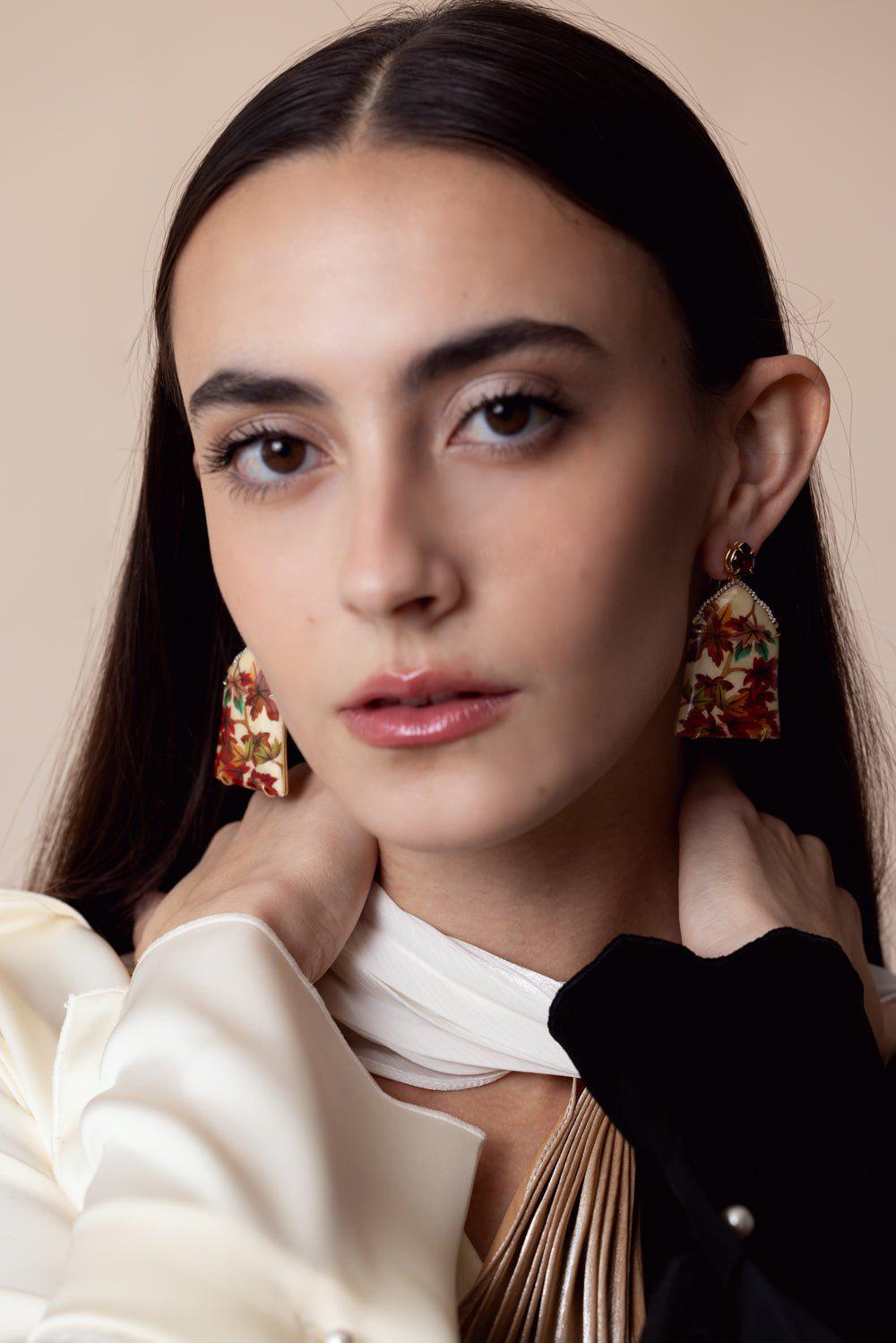 SILVIA FURMANOVICH-Diamond Garnet Marquetry Earrings-YELLOW GOLD