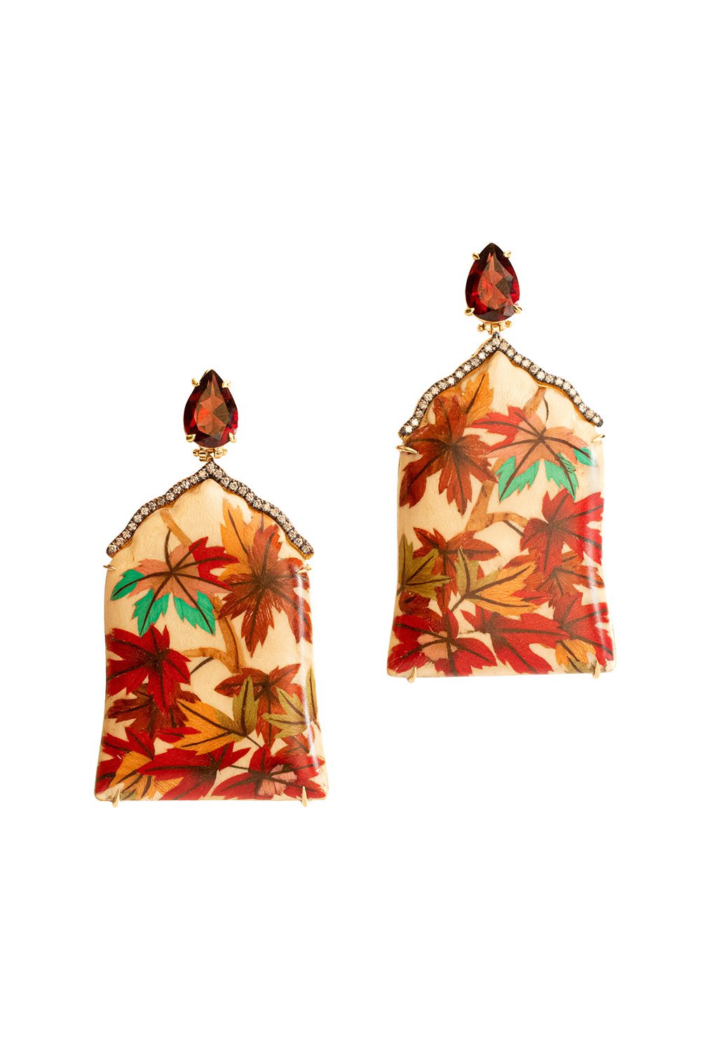SILVIA FURMANOVICH-Diamond Garnet Marquetry Earrings-YELLOW GOLD