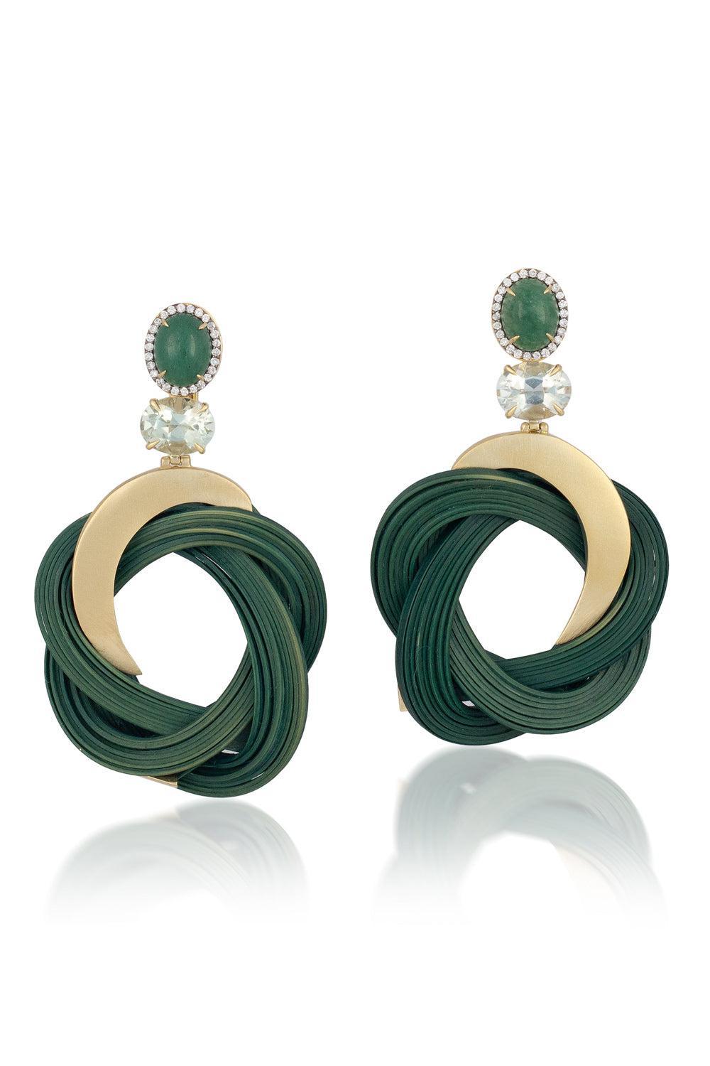 Diamond Prasiolite Green Intertwined Bamboo Earrings-YELLOW GOLD-JEWELRYFINE JEWELEARRING-SILVIA FURMANOVICH