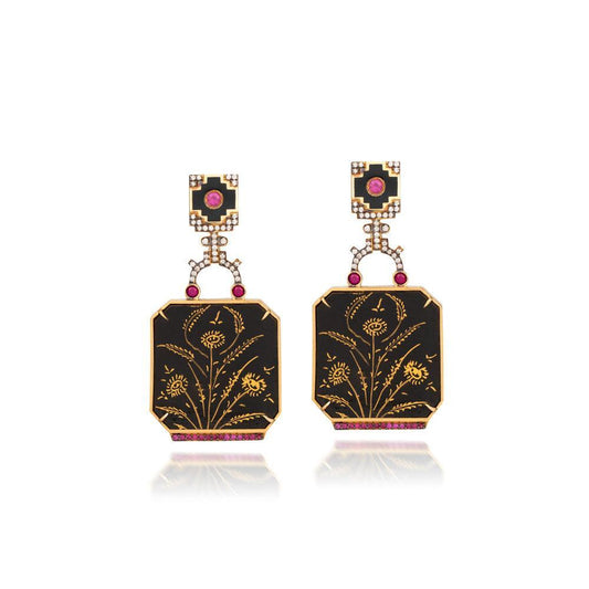 Diamond Ruby Papel Marche Earrings-YELLOW GOLD-JEWELRYFINE JEWELEARRING-SILVIA FURMANOVICH