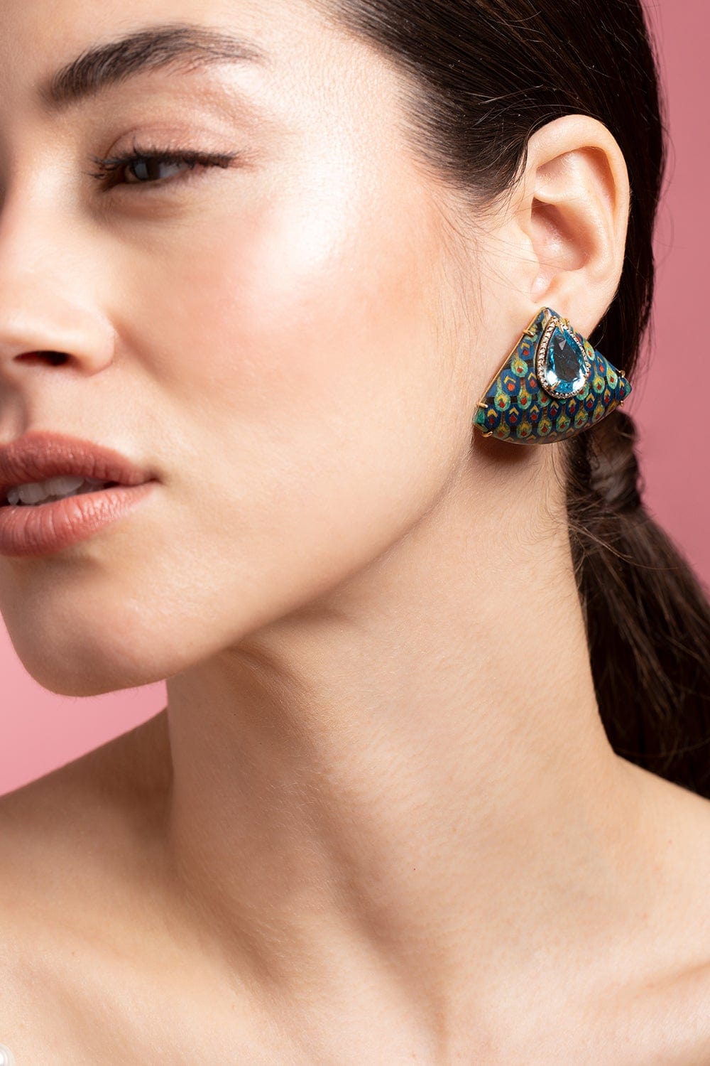 SILVIA FURMANOVICH-Egypt Marquetry Blue Topaz Earrings-YELLOW GOLD