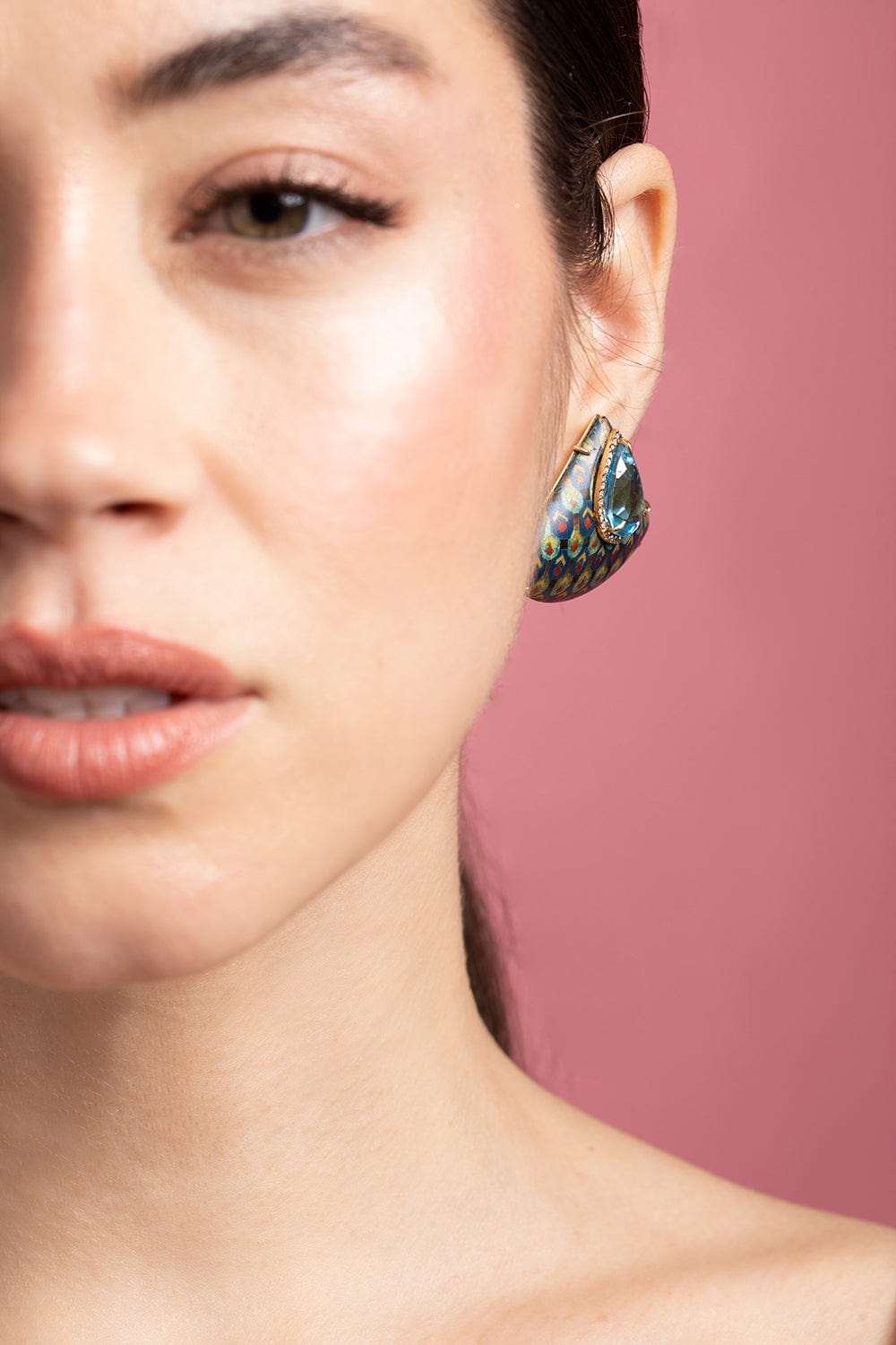 SILVIA FURMANOVICH-Egypt Marquetry Blue Topaz Earrings-YELLOW GOLD