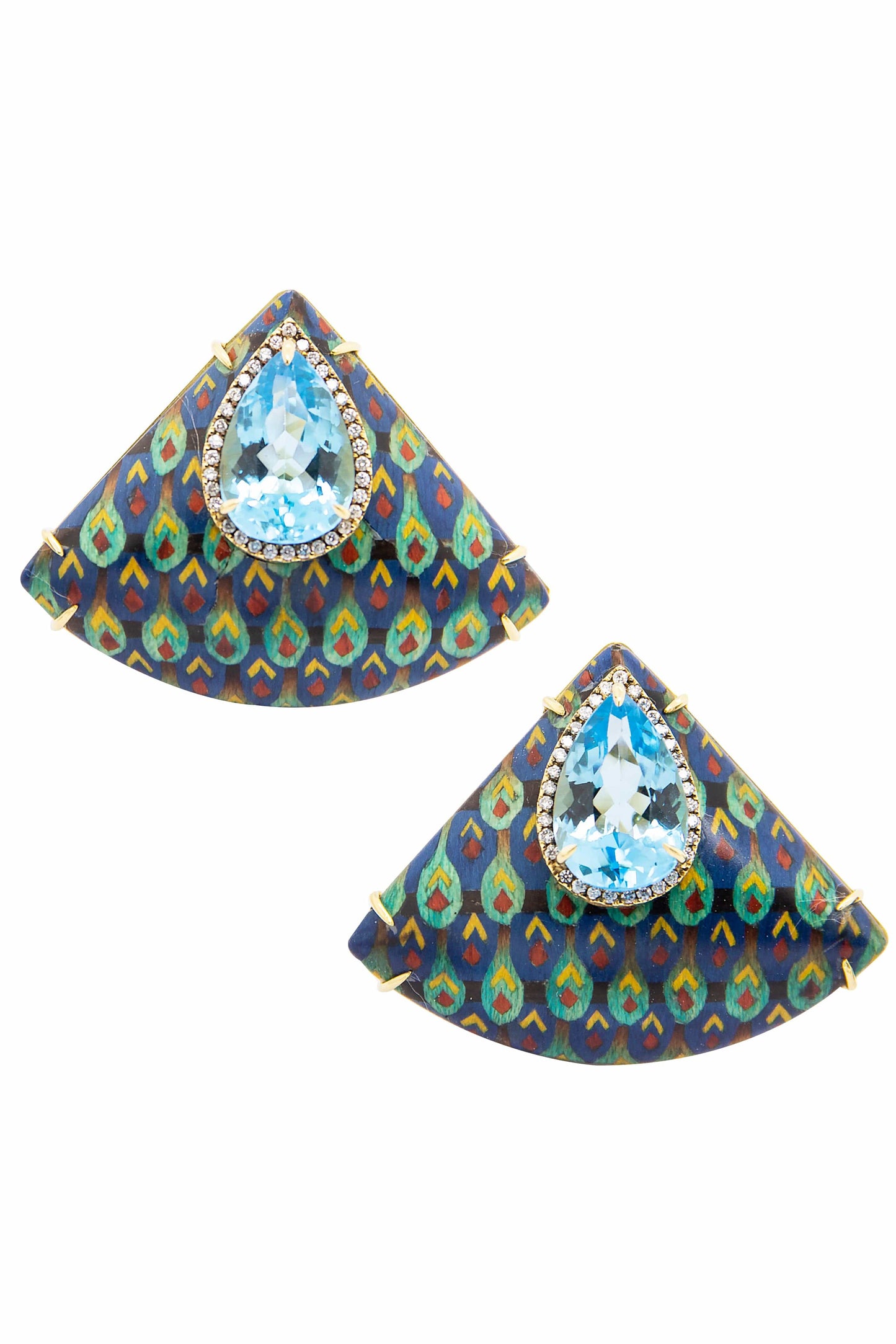 SILVIA FURMANOVICH-Egypt Marquetry Blue Topaz Earrings-YELLOW GOLD