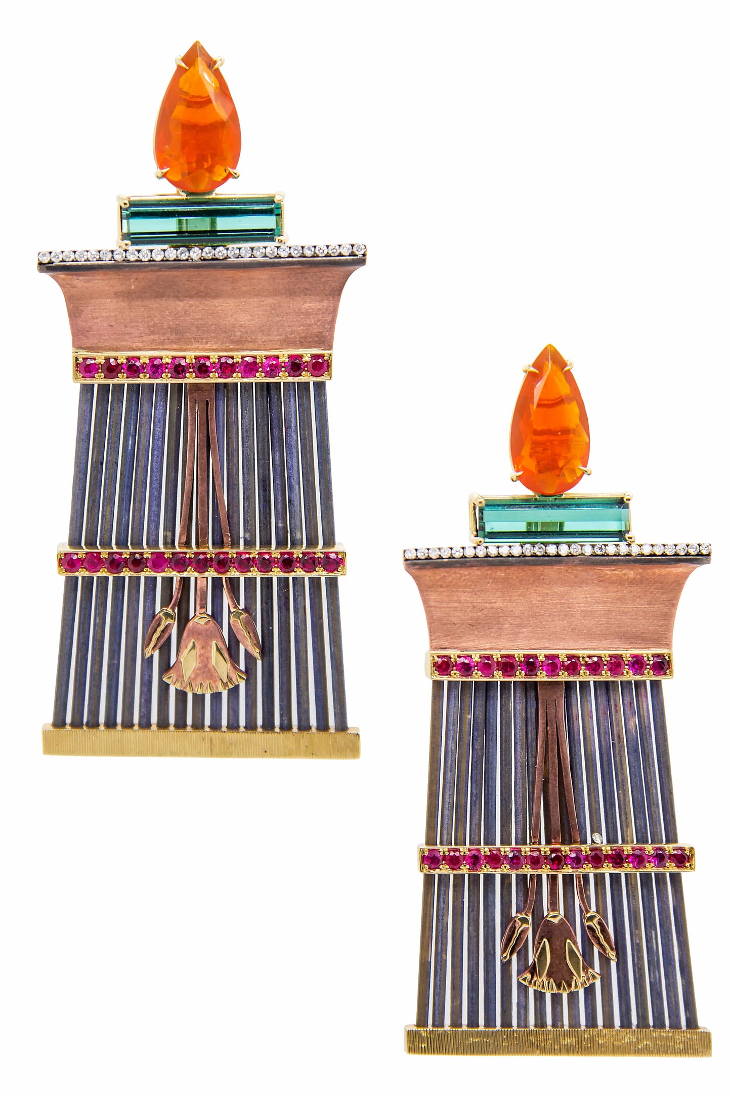 SILVIA FURMANOVICH-Egypt Marquetry Earrings-YELLOW GOLD