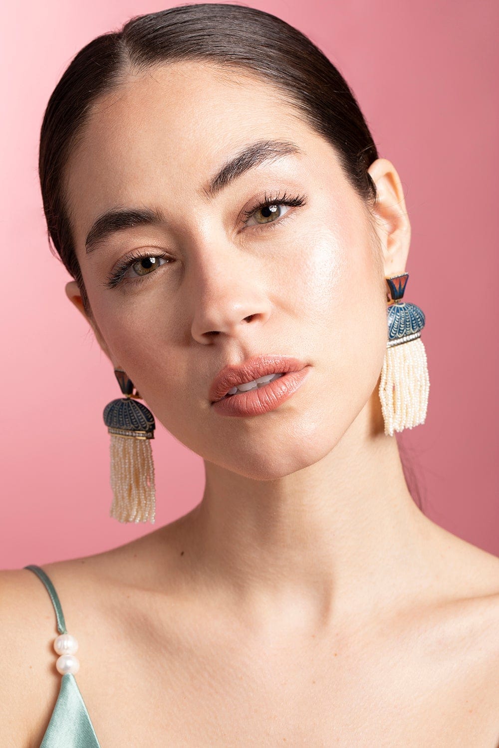 SILVIA FURMANOVICH-Egypt Marquetry Pearl Tassel Earrings-YELLOW GOLD