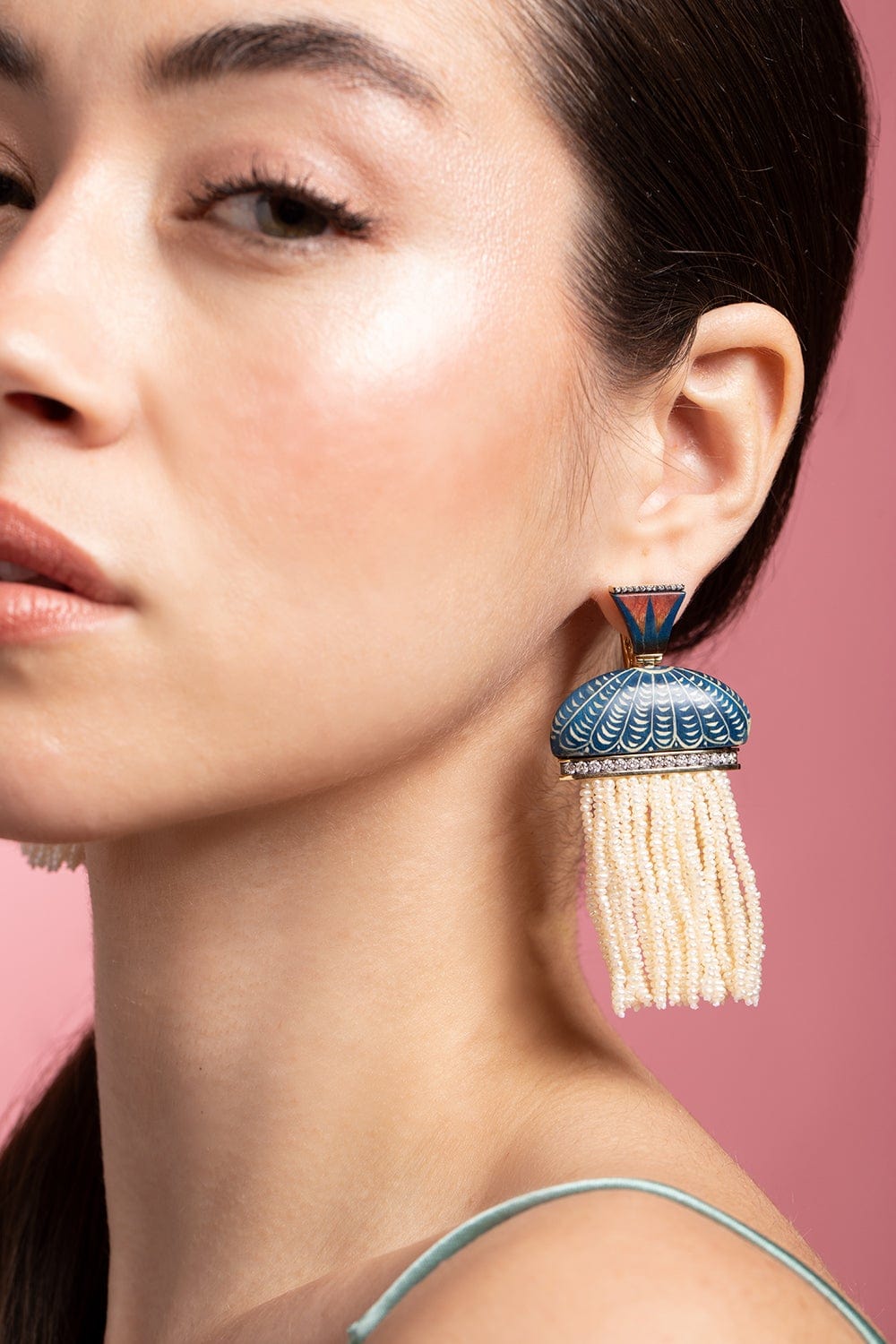 SILVIA FURMANOVICH-Egypt Marquetry Pearl Tassel Earrings-YELLOW GOLD