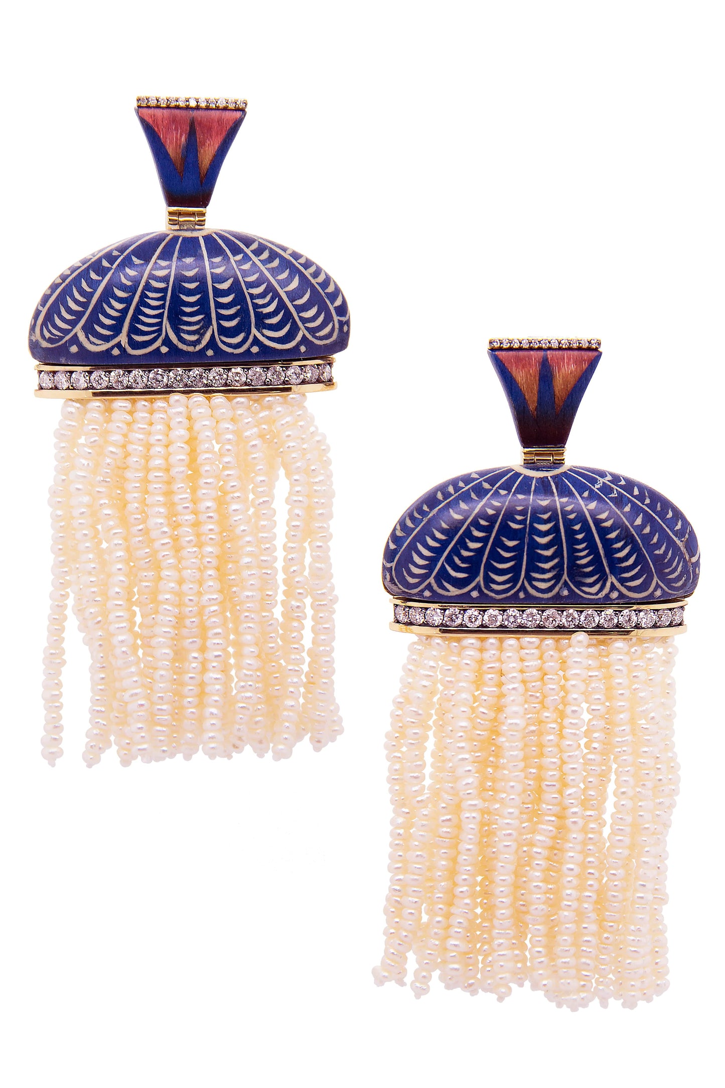 SILVIA FURMANOVICH-Egypt Marquetry Pearl Tassel Earrings-YELLOW GOLD