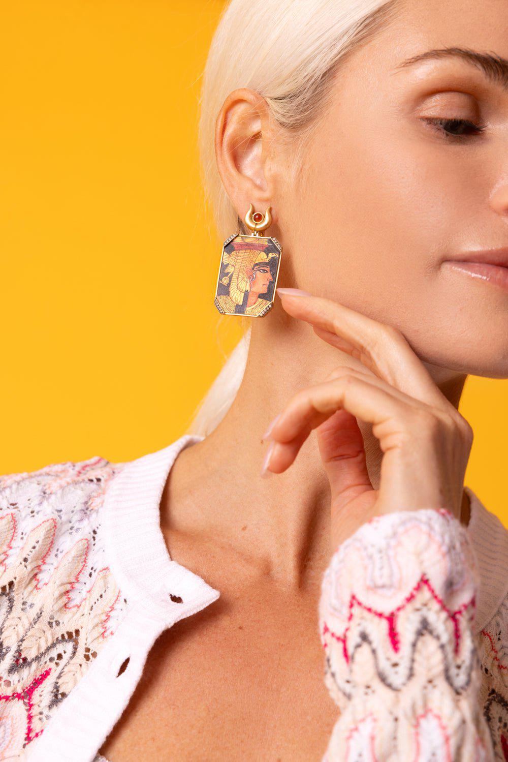 SILVIA FURMANOVICH-Egypt Miniature Painting Earrings-YELLOW GOLD
