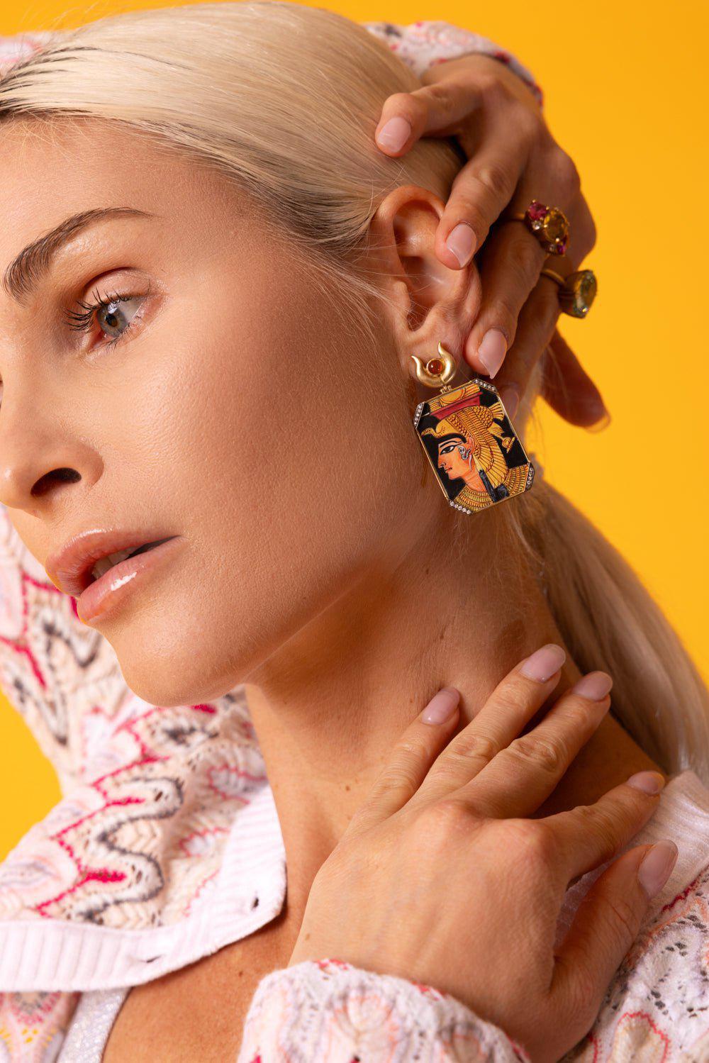 SILVIA FURMANOVICH-Egypt Miniature Painting Earrings-YELLOW GOLD