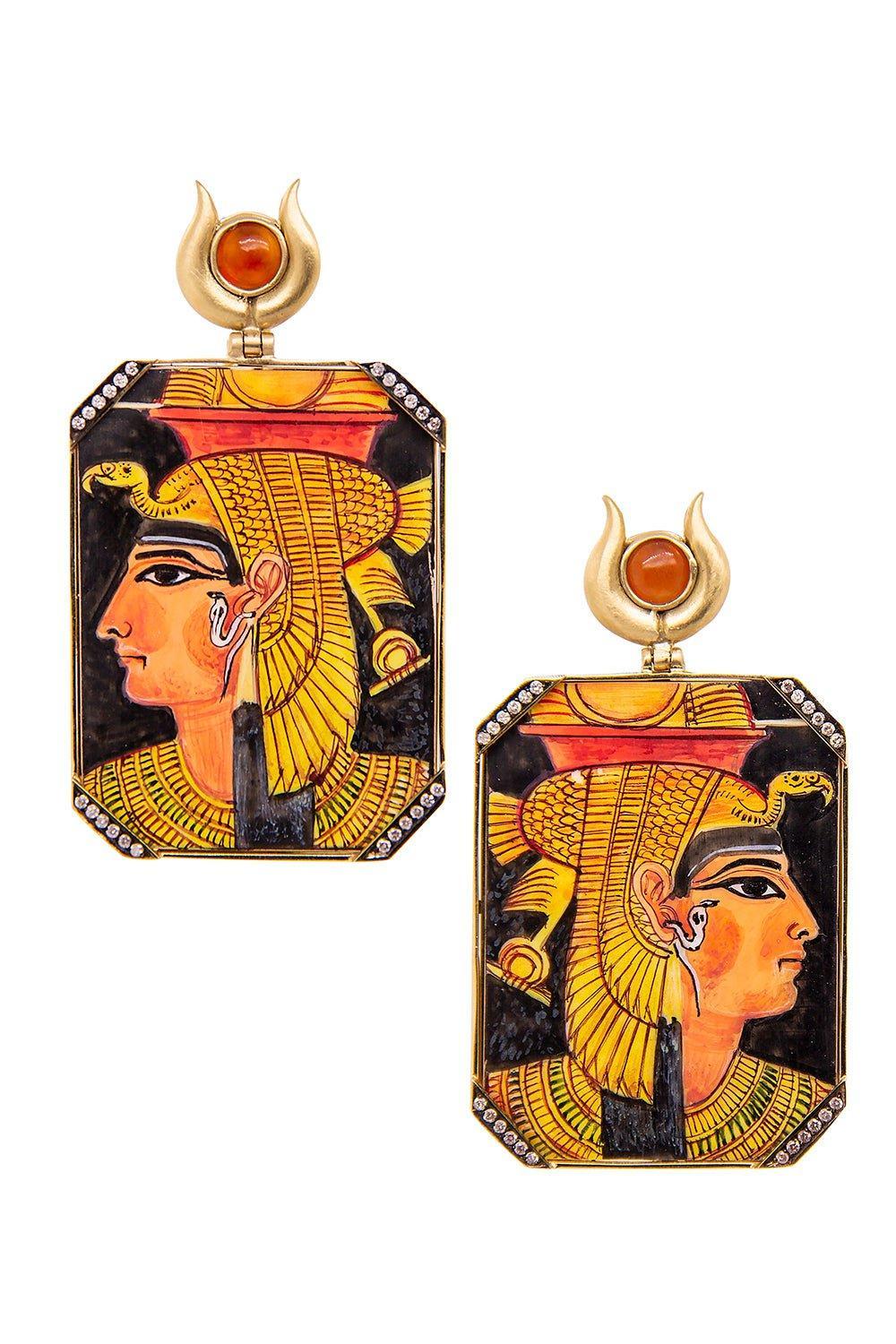 SILVIA FURMANOVICH-Egypt Miniature Painting Earrings-YELLOW GOLD
