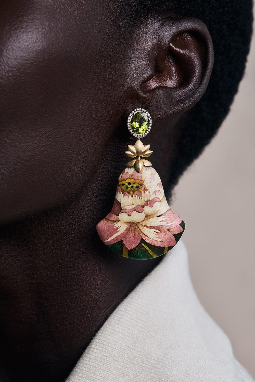 Fan Lotus Flower Marquetry Earrings-YELLOW GOLD-JEWELRYFINE JEWELEARRING-SILVIA FURMANOVICH