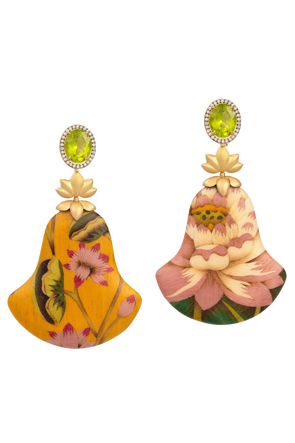 Fan Lotus Flower Marquetry Earrings-YELLOW GOLD-JEWELRYFINE JEWELEARRING-SILVIA FURMANOVICH