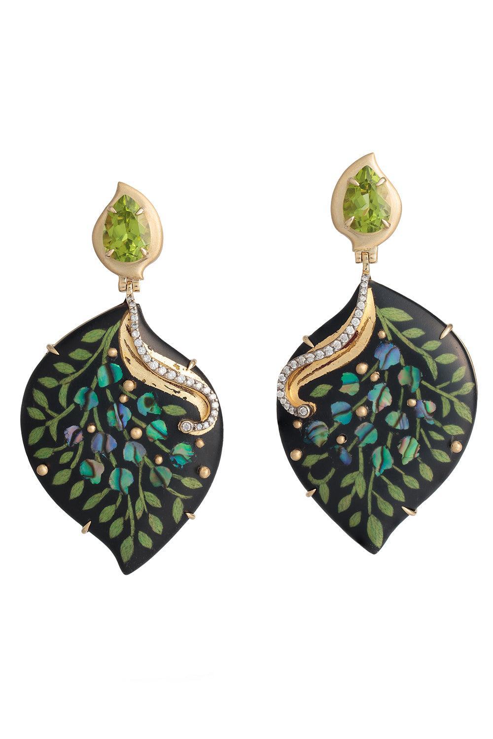 Flower Irregular Teardrop Marquetry Earrings-YELLOW GOLD-JEWELRYFINE JEWELEARRING-SILVIA FURMANOVICH