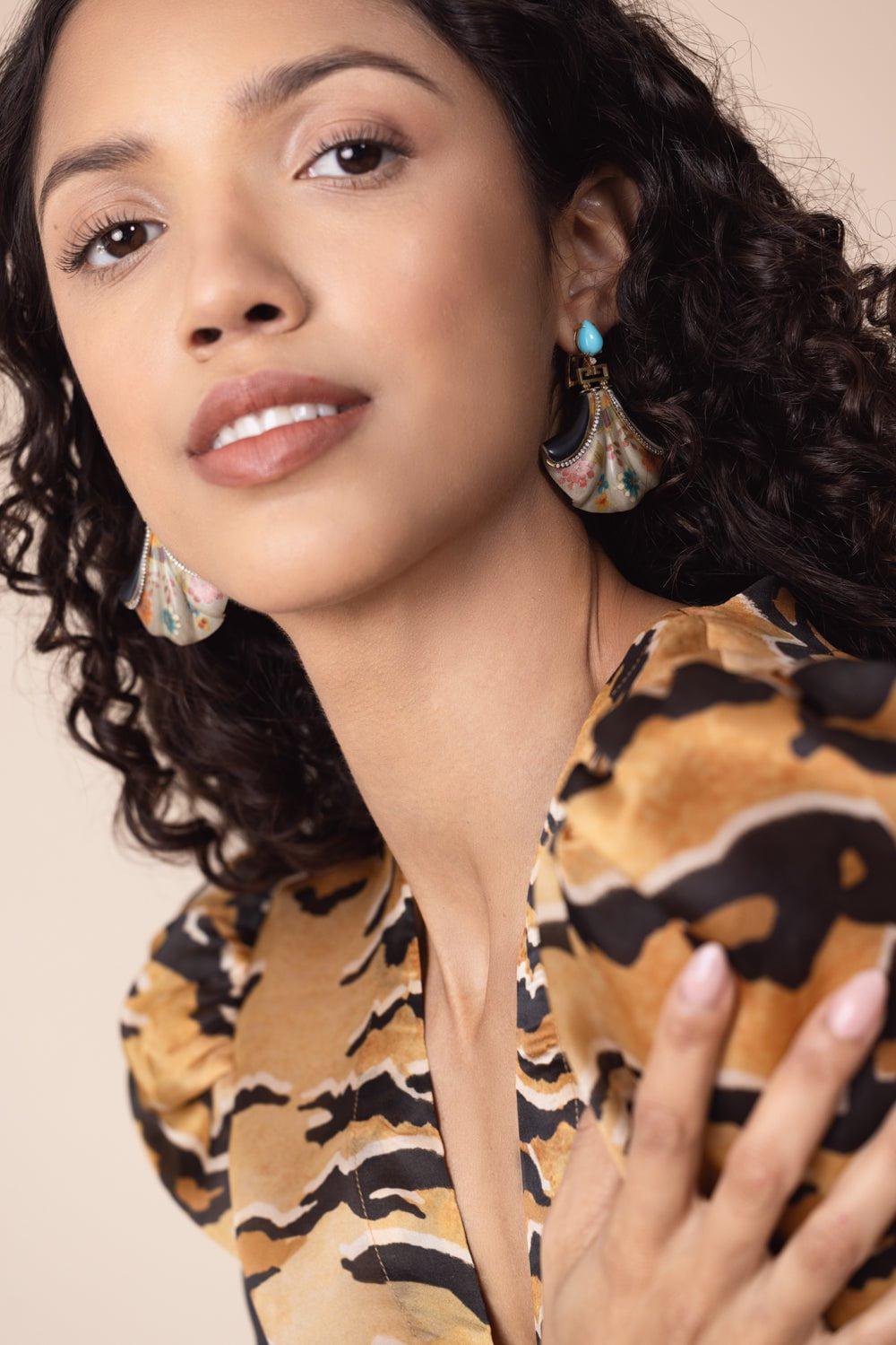 SILVIA FURMANOVICH-Flower Marquetry Earrings-YELLOW GOLD