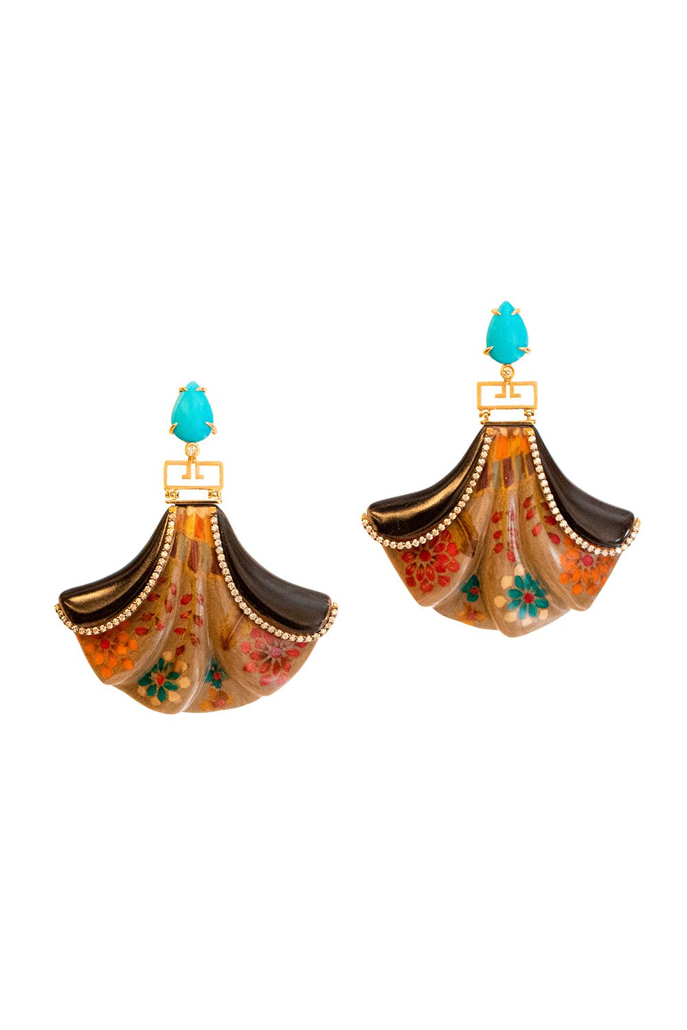 SILVIA FURMANOVICH-Flower Marquetry Earrings-YELLOW GOLD