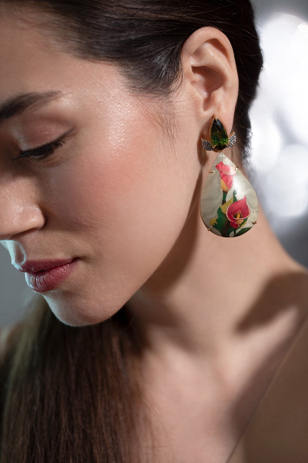 SILVIA FURMANOVICH-Green Tourmaline Marquetry Earrings-YELLOW GOLD